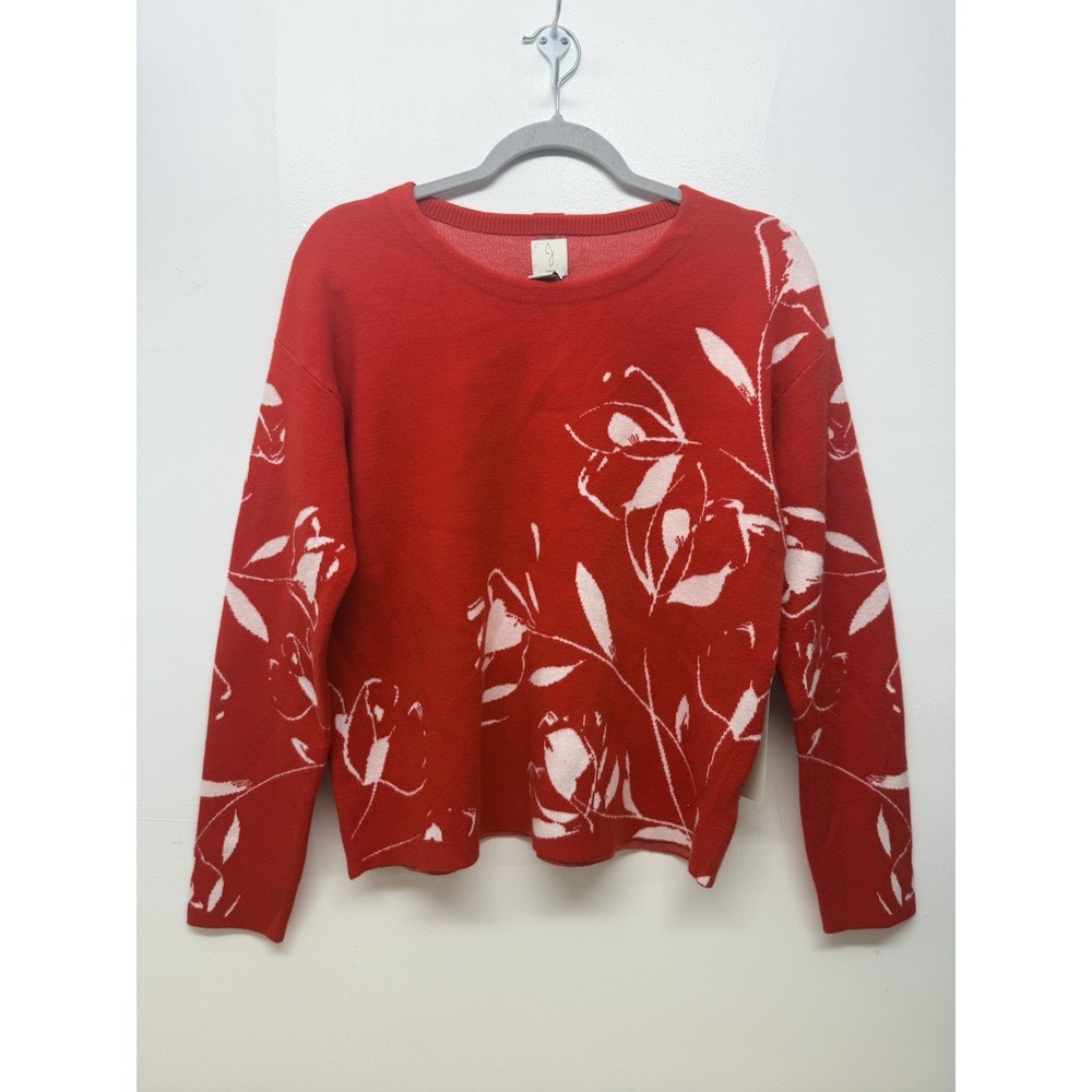 Joie Red Floral Sweater Button Back Cropped Long Sleeve Soft Medium New #28